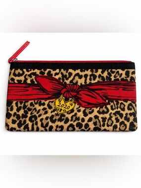 Brighton Leopard Heart Wristlet Cosmetic Bag Red Black Zip Pouch Y2K